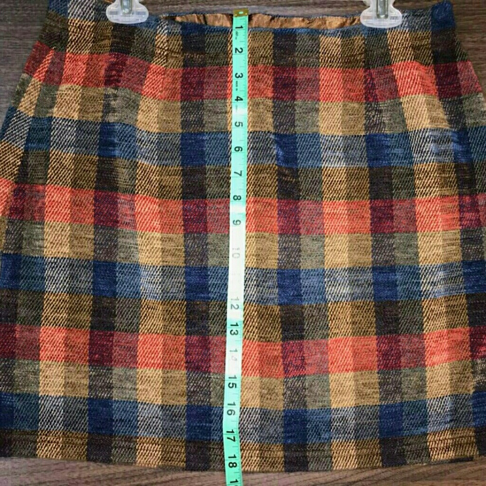 Fall Carole Little plaid skirt brown, pumpkin, blu